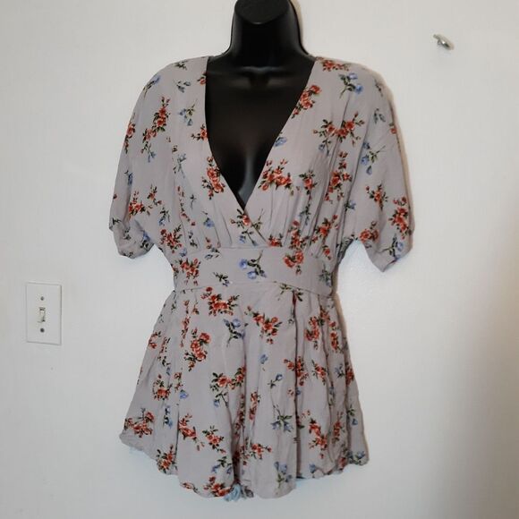 Baevely Pants - Baevely gray/purple floral romper